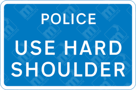 Police Use Hard Shoulder Sign (Diagram 829.3) – UK road sign instructing police vehicles to use the hard shoulder for emergency response.