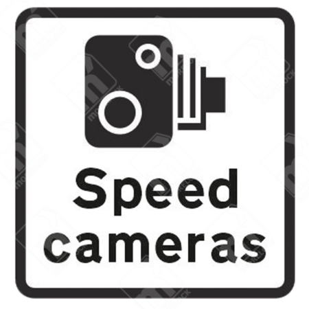 Speed Cameras Sign (Diagram 878) – Official UK traffic sign warning drivers that speed cameras are in operation for speed limit enforcement.