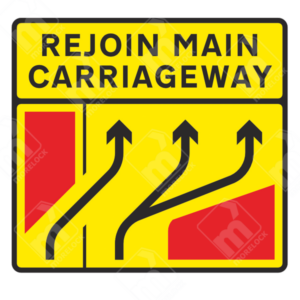 Rejoin Main Carriageway Sign – Diagram 7232 | Temporary UK Traffic Sign is Official UK temporary traffic sign directing vehicles to merge onto the main road.