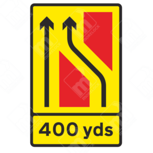 Traffic Diverted to Centre Lane 400 Yards Sign (Diagram 7239) – Official UK temporary traffic sign directing vehicles to merge safely.