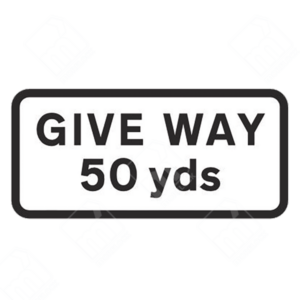 Give Way 50 Yards Sign (Diagram 503) – Permanent UK traffic sign warning drivers of a junction controlled by a give way sign 50 yards ahead.