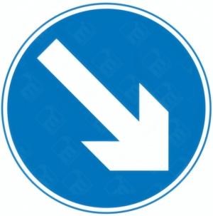 Keep Right Sign – Diagram 610B featuring downward right-pointing arrow inside blue circle