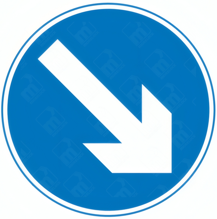 Keep Right Sign – Diagram 610B featuring downward right-pointing arrow inside blue circle