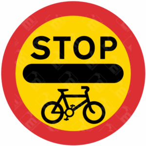 Stop Cycling Sign - Diagram 633.1 with bold STOP message, bike icon, and red/yellow background for cycle control