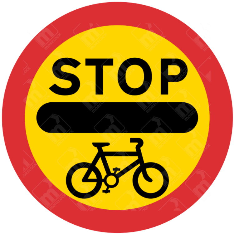 Stop Cycling Sign - Diagram 633.1 with bold STOP message, bike icon, and red/yellow background for cycle control