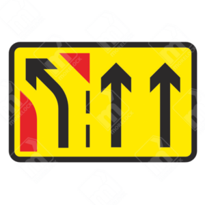Nearside Lane Diverges Sign (Diagram 7250) – Official UK temporary traffic sign indicating a left-hand lane diverging from the main road.