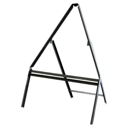 Triangular Road Sign Frame – Heavy-duty steel sign stand with a stable leg angle design for securing temporary UK road signs in construction zones and roadworks.