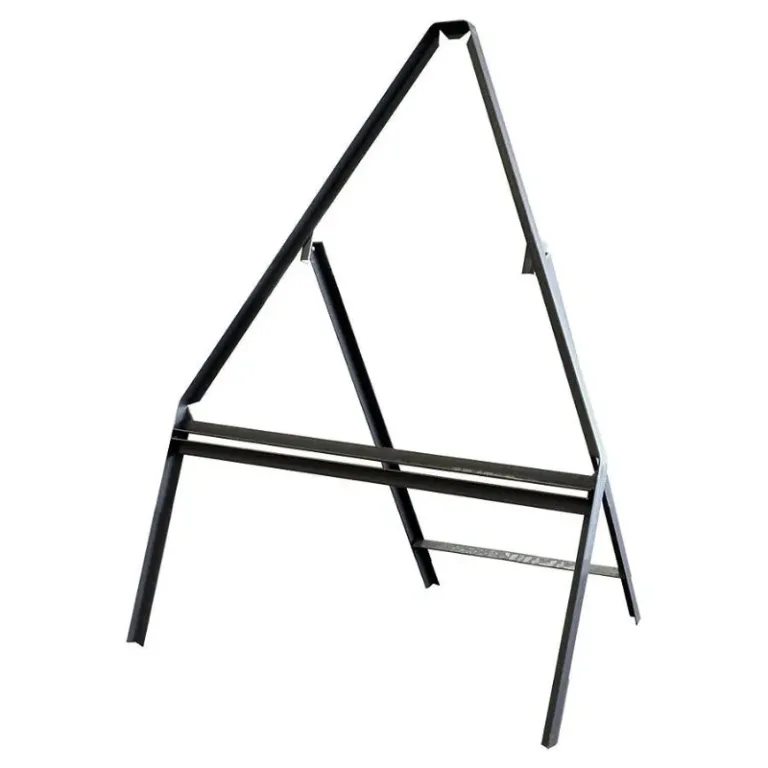 Triangular Road Sign Frame – Heavy-duty steel sign stand with a stable leg angle design for securing temporary UK road signs in construction zones and roadworks.
