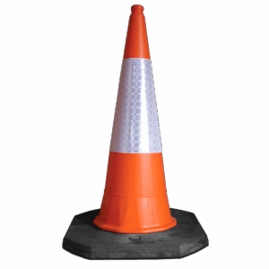 Traffic Cone 1 Metre | Temporary UK Traffic Management Equipment– UK high-visibility safety cone with reflective sleeve for roadworks and traffic management.