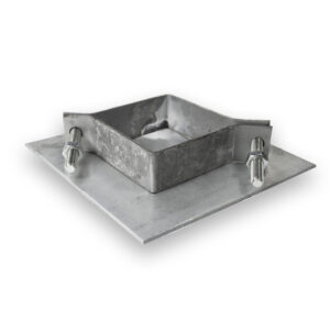 BP - Baseplates (Square) – Heavy-duty Zintec plate with welded profile and M8 hex head bolts for secure UK road signpost mounting. Corrosion-resistant and built for long-term durability.