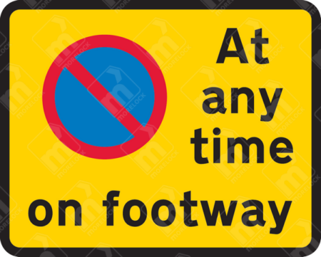 No Waiting on Footway Sign (Diagram 637.1) – Permanent UK traffic sign prohibiting vehicle waiting on footways, except for loading and unloading.