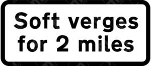 Soft Verges for 2 Miles Sign – Diagram 556.2. Official UK road sign warning drivers of unstable road edges for improved safety and accident prevention.
