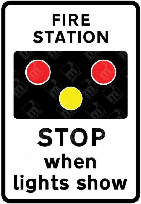 Fire Station Stop When Lights Show Sign – Diagram 563.1. Official UK road sign warning drivers to stop for emergency vehicle signals for improved safety and traffic control.