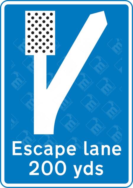Escape Lane 200 Yards Sign (Diagram 817.2C) – Official UK road sign warning drivers about an escape lane 200 yards ahead on steep hills.