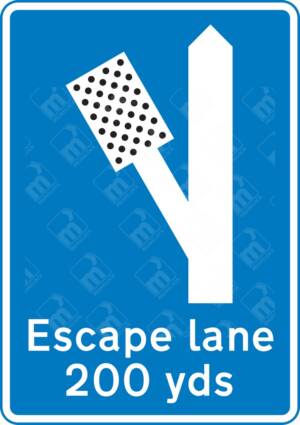 Escape Lane 200 Yards Sign (Diagram 817.2D) – Official UK road sign warning drivers about an upcoming escape lane to the left on steep hills.