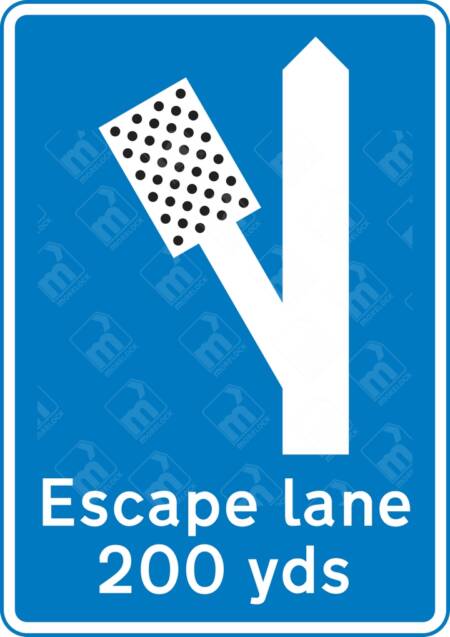 Escape Lane 200 Yards Sign (Diagram 817.2D) – Official UK road sign warning drivers about an upcoming escape lane to the left on steep hills.