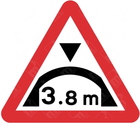 Maximum Headroom Available at Arch Bridge Ahead Warning Sign – Diagram 531.1B showing 3.8m clearance under arch bridge in red-bordered triangle