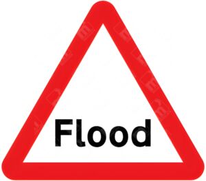 Flood Sign – Diagram 554A used to warn of flood hazards on UK roads
