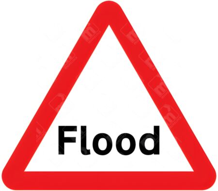 Flood Sign – Diagram 554A used to warn of flood hazards on UK roads