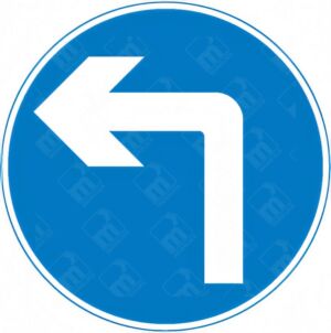 Turn Left Ahead Sign – Diagram 609A showing a white curved arrow pointing left inside a blue circle