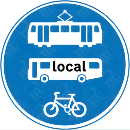 Route for Use by Tramcars and Local Buses and Pedal Cycles Only Sign – Diagram 953.1Ab showing tram, local bus, and cycle symbols on blue circle
