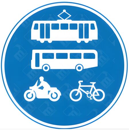 Route for Use by Tramcars, Buses, Pedal Cycles and Solo Motor Cycles Only Sign – Diagram 953.1Cc installed on priority transport routes