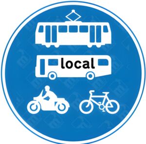 Route for Use by Tramcars, Local Buses, Pedal Cycles and Solo Motor Cycles Only Sign – Diagram 953.1Cd installed on shared priority routes