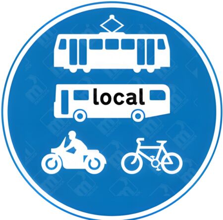 Route for Use by Tramcars, Local Buses, Pedal Cycles and Solo Motor Cycles Only Sign – Diagram 953.1Cd installed on shared priority routes