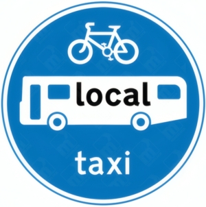 Route for Use by Local Buses & Pedal Cycles and Taxis Only Sign – Diagram 953B with pictograms of bicycle, “local” bus, and “taxi” text