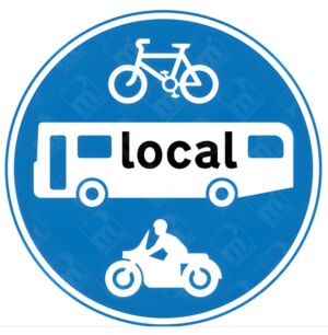 Route for Use by Local Buses & Pedal Cycles and Solo Motorcycles Only Sign – Diagram 953A.b showing cycle, bus with 'local' text, and solo motorbike