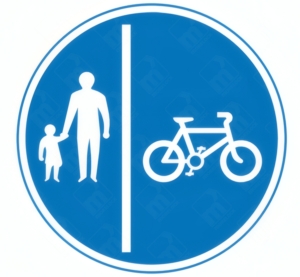 Separated Pedestrian and Pedal Cycle Routes Sign – Diagram 957A showing split pedestrian and cyclist symbols divided by vertical line