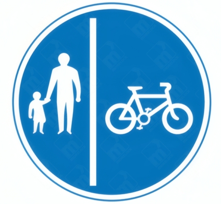 Separated Pedestrian and Pedal Cycle Routes Sign – Diagram 957A showing split pedestrian and cyclist symbols divided by vertical line