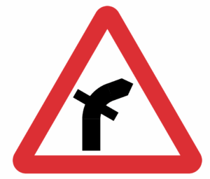 Crossroads on a Bend Ahead Sign (Right) – Diagram 512.3B warning of sharp right bend and crossroads hazard