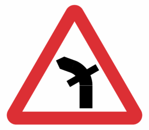 Crossroads on a Bend Ahead Sign (Left) – Diagram 512.3A warning of sharp left bend and crossroads hazard