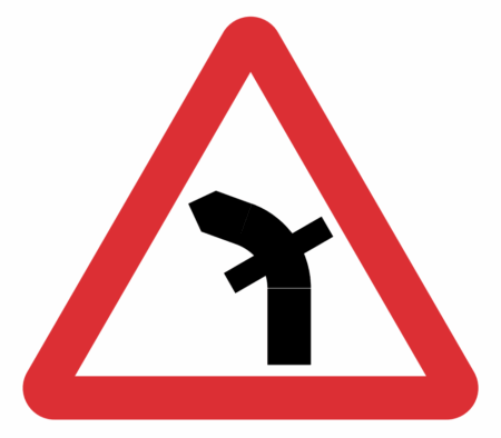 Crossroads on a Bend Ahead Sign (Left) – Diagram 512.3A warning of sharp left bend and crossroads hazard