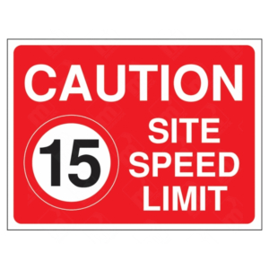 Caution 15 MPH Site Speed Limit Sign – red and white UK construction speed restriction sign with 15mph warning.