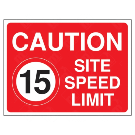 Caution 15 MPH Site Speed Limit Sign – red and white UK construction speed restriction sign with 15mph warning.
