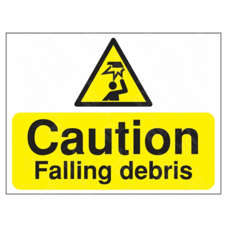 Caution Falling Debris Sign – yellow safety sign with falling object icon and warning text