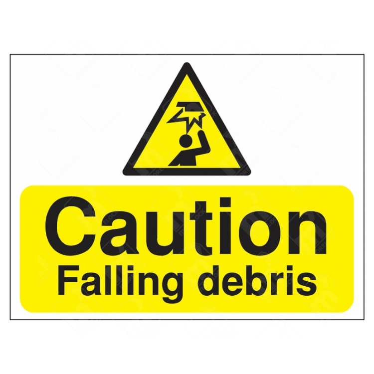 Caution Falling Debris Sign – yellow safety sign with falling object icon and warning text