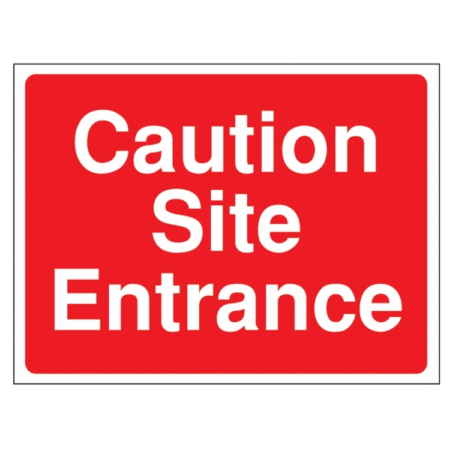 Caution Site Entrance Caution Site Entrance Construction Sign Sign – red and white UK safety sign warning of active construction site access points