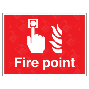 Fire Point Construction Sign – red and white UK fire safety sign with flame icon and alarm indicator