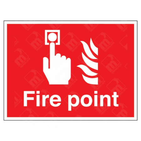 Fire Point Construction Sign – red and white UK fire safety sign with flame icon and alarm indicator