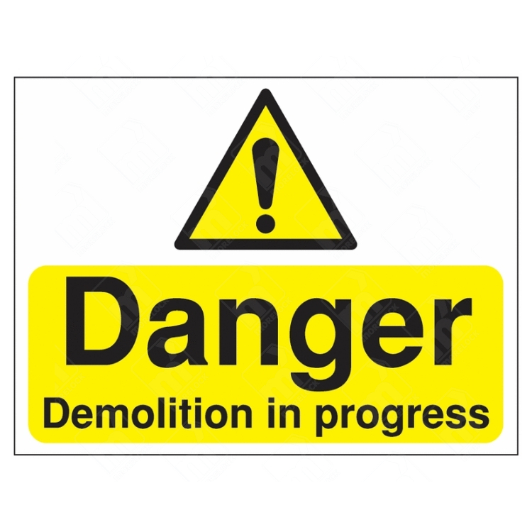 Danger Demolition in Progress Sign – yellow and black UK safety sign with warning symbol for active demolition zones