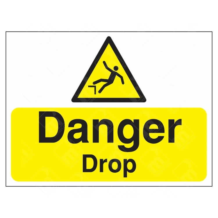 Danger Drop Sign – yellow and black safety warning sign with falling person icon to highlight sudden height or edge risks on site