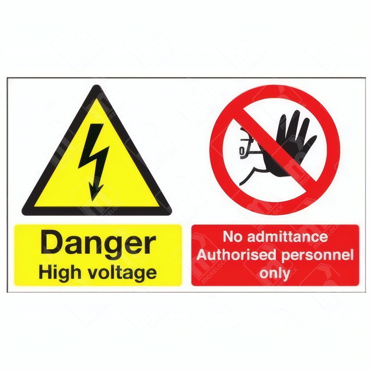 Danger High Voltage and No Admittance Authorised Personnel Only Dual-Message Sign showing electrical hazard and access restriction