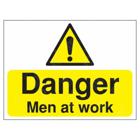 Danger Men At Work Sign – yellow hazard warning sign with exclamation icon