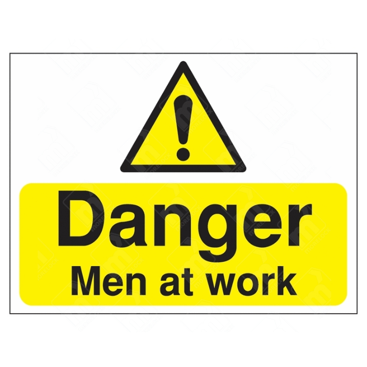 Danger Men At Work Sign – yellow hazard warning sign with exclamation icon