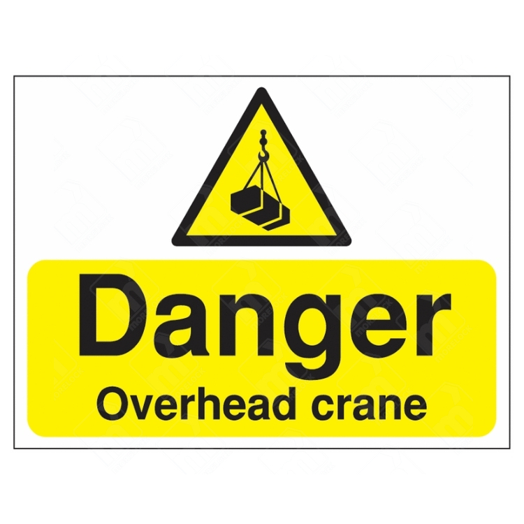 Danger Overhead Crane Sign – yellow and black warning sign with crane load icon for suspended load safety