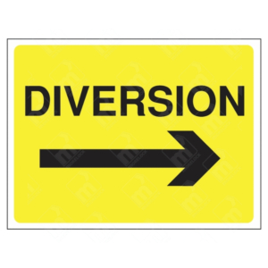 Diversion Right Arrow Direction Sign – yellow traffic sign for road detours and temporary redirection