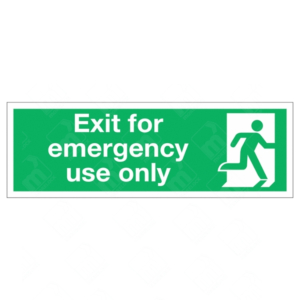 Exit For Emergency Use Only Sign – green safety sign with white text and running man symbol
